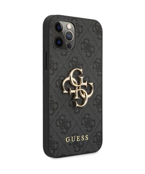 Guess PU 4G Metal Logo Zadní Kryt pro iPhone 12 Pro Max Grey