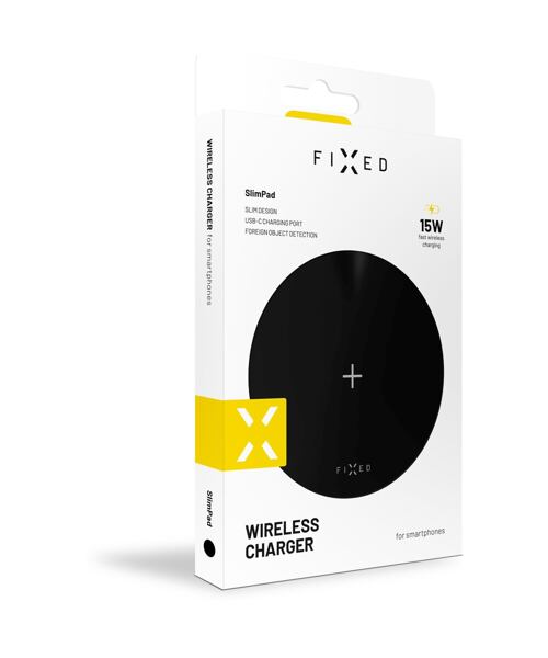 Podložka pro rychlé bezdrátové nabíjení telefonu FIXED SlimPad, 15W, černá