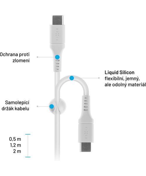 Dlouhý nabíjecí a datový Liquid silicone kabel FIXED s konektory USB-C/USB-C a podporou PD, 2m, USB