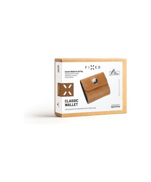 Kožená peněženka FIXED Classic Wallet for AirTag z pravé hovězí kůže, hnědá