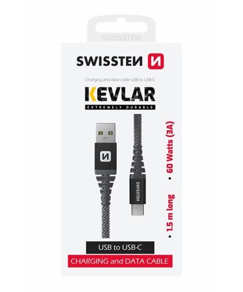DATOVÝ KABEL SWISSTEN KEVLAR USB / USB-C 1,5 M ANTRACIT