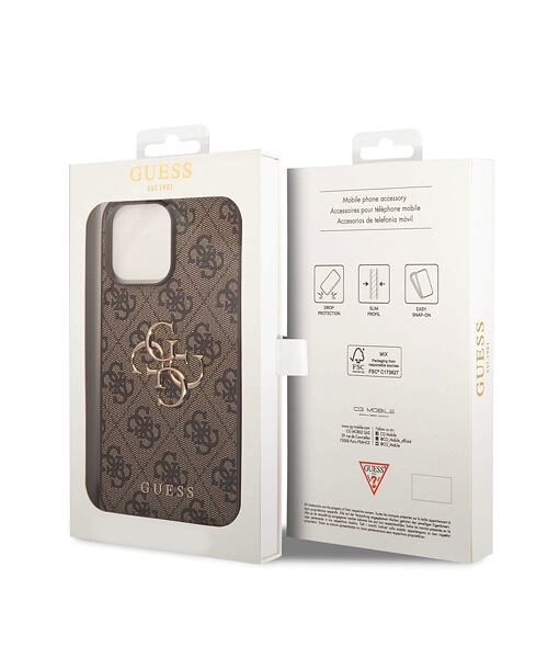 Guess PU 4G Metal Logo Zadní Kryt pro iPhone 15 Pro Max Brown