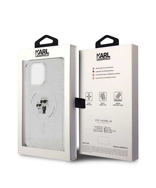 Karl Lagerfeld IML Glitter Karl and Choupette MagSafe Zadní Kryt pro iPhone 15 Pro Max Transparent