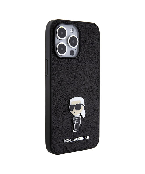 Karl Lagerfeld Fixed Glitter Metal Ikonik Zadní Kryt pro iPhone 15 Pro Max Black