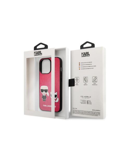 Karl Lagerfeld KLHCP13XPCUSKCP and Choupette PU Leather Pouzdro pro iPhone 13 Pro Max Fuchsia