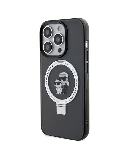 Karl Lagerfeld Ringstand Karl and Choupette MagSafe Zadní Kryt pro iPhone 15 Pro Max Black