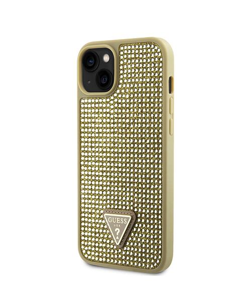 Guess Rhinestones Triangle Metal Logo Kryt pro iPhone 15 Gold