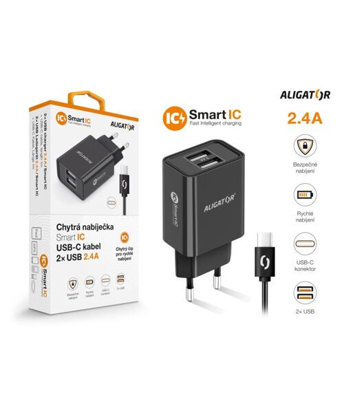CD ALI USB-C 2xUSB výstup, 2,4A, smart IC, černá
