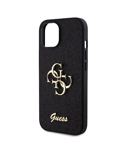Guess PU Fixed Glitter 4G Metal Logo Zadní Kryt pro iPhone 13 Black