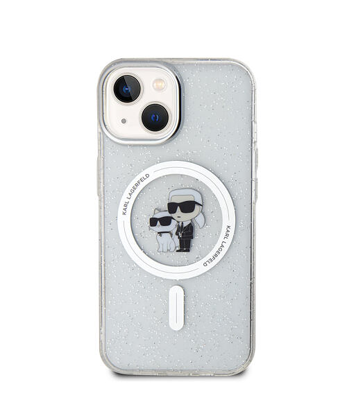 Karl Lagerfeld IML Glitter Karl and Choupette MagSafe Zadní Kryt pro iPhone 15 Transparent
