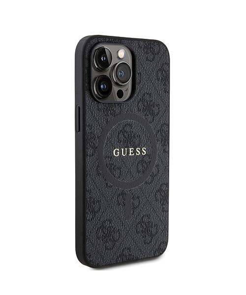 Guess PU Leather 4G Colored Ring MagSafe Zadní Kryt pro iPhone 15 Pro Max Black