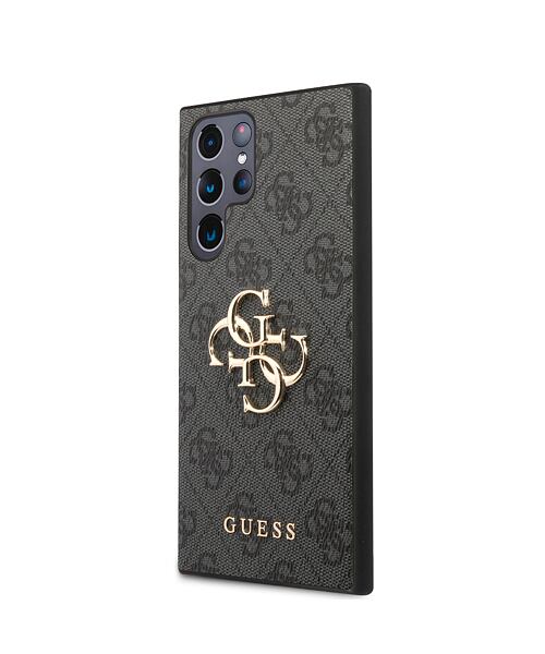 Guess PU 4G Metal Logo Zadní Kryt pro Samsung Galaxy S24 Ultra Grey