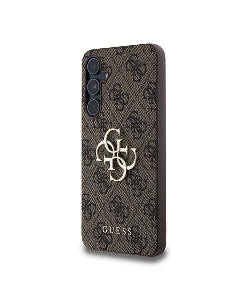 Guess PU 4G Metal Logo Zadní Kryt pro Samsung Galaxy A55 5G Brown