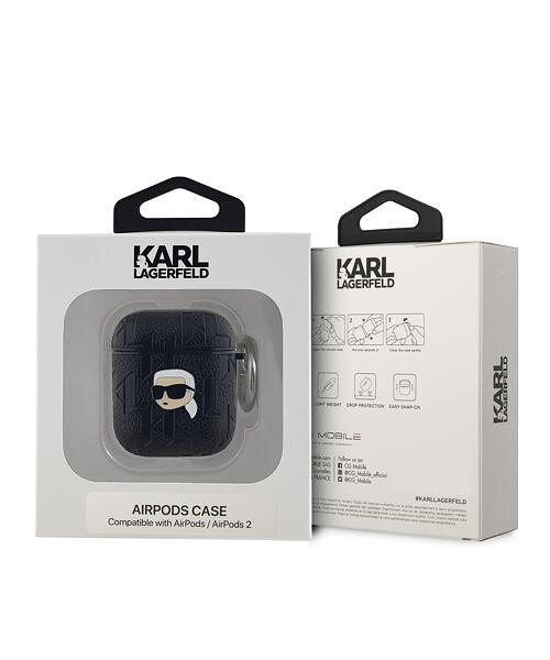Karl Lagerfeld PU Embossed Karl Head Pouzdro pro AirPods 1/2 Black