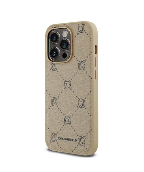 Karl Lagerfeld PU Karl Heads Pattern Magsafe Zadní Kryt pro iPhone 14 Pro Max Beige