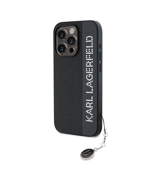Karl Lagerfeld PU Saffiano Rhinestone Charm Zadní Kryt pro iPhone 15 Pro Max Black