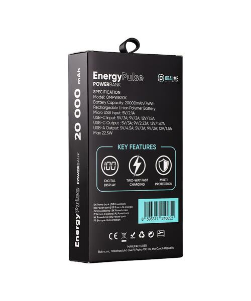 OBAL:ME EnergyPulse Powerbanka 20000mAh 22.5W Black