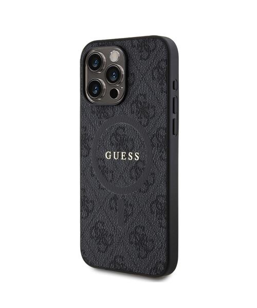 Guess PU Leather 4G Colored Ring MagSafe Zadní Kryt pro iPhone 15 Pro Black