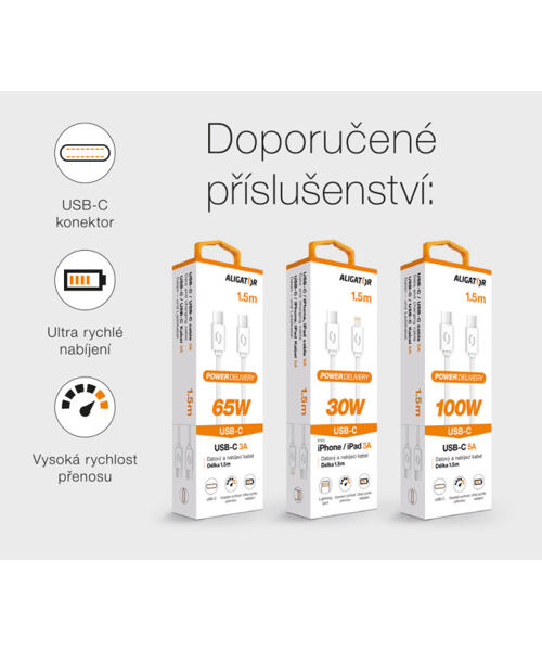 Rychlá nabíječka ALIGATOR GaN, PD 65W, 2xUSB-C, 1xUSB-A, bílá
