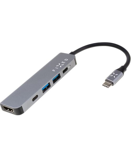 5-portový hliníkový USB-C FIXED HUB Mini pro notebooky a tablety, šedý