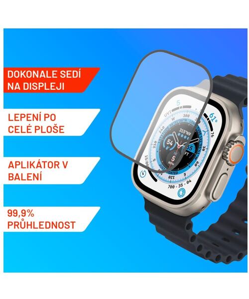 Prémiové ochranné tvrzené sklo FIXED Armor s aplikátorem pro Apple Watch Ultra 49mm, černé