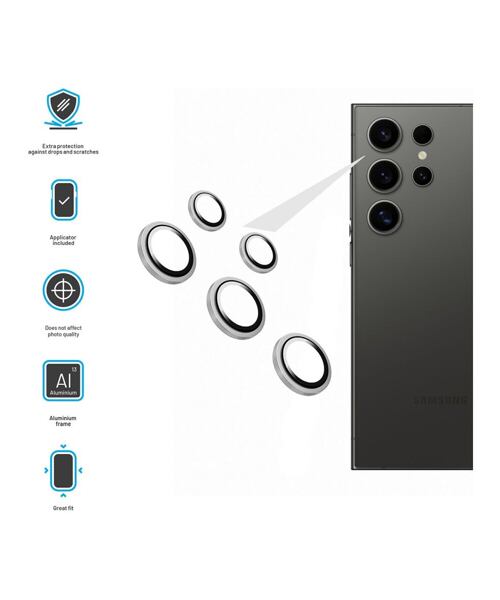 Ochranná skla čoček fotoaparátů FIXED Camera Glass pro Samsung Galaxy S24 Ultra, stříbrná