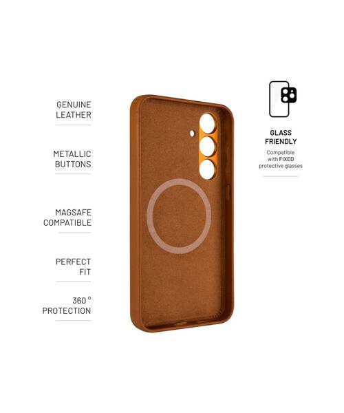 Kožený zadní kryt FIXED MagLeather s podporou MagSafe pro Samsung Galaxy S24, hnědý