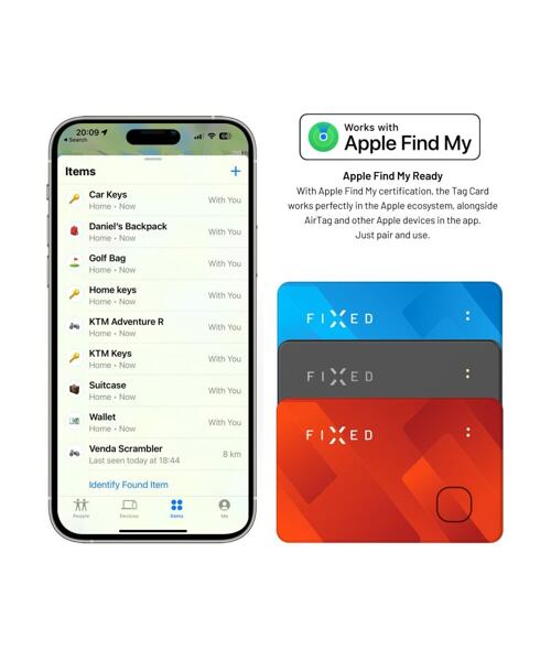 Smart tracker FIXED Tag Card s podporou Find My, bezdrátové nabíjení, černý