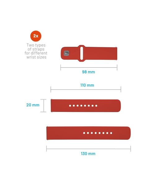 Set silikonových řemínků FIXED Silicone Sporty Strap s Quick Release 20mm pro smartwatch, červený