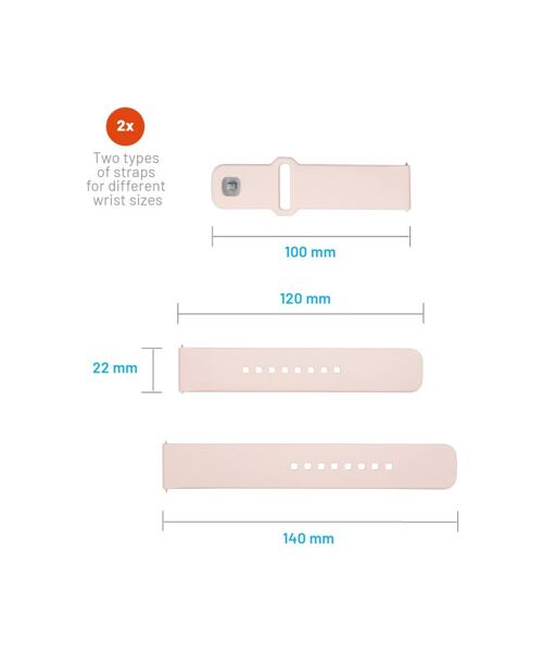 Set silikonových řemínků FIXED Silicone Sporty Strap s Quick Release 22mm pro smartwatch, růžový