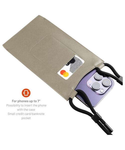 Taštička přes rameno s kapsou FIXED Verona s černou šňůrkou pro mobilní telefony do 7", krémová