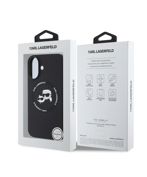Karl Lagerfeld Liquid Silicone K&CH Heads MagSafe Zadní Kryt pro iPhone 16 Black