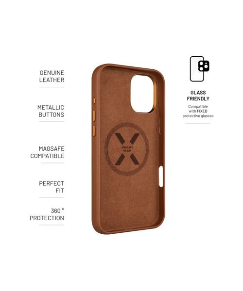 Kožený zadní kryt FIXED MagLeather s podporou MagSafe pro Apple iPhone 16 Plus, hnědý