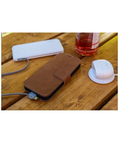 Kožené pouzdro typu kniha FIXED ProFit pro Apple iPhone 16, hnědé