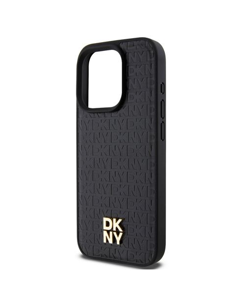 DKNY PU Leather Repeat Pattern Stack Logo Magsafe Zadní Kryt pro iPhone 15 Pro Black