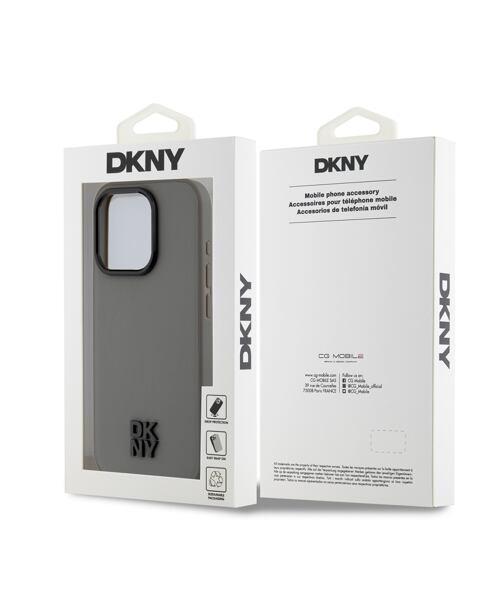 DKNY PU Leather Stack Logo Magsafe Zadní Kryt pro iPhone 15 Pro Grey