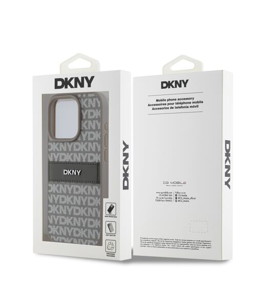 DKNY PU Leather Repeat Pattern Tonal Stripe Zadní Kryt pro iPhone 15 Pro Beige