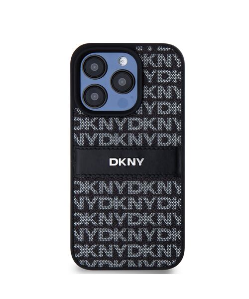 DKNY PU Leather Repeat Pattern Tonal Stripe Zadní Kryt pro iPhone 15 Pro Max Black