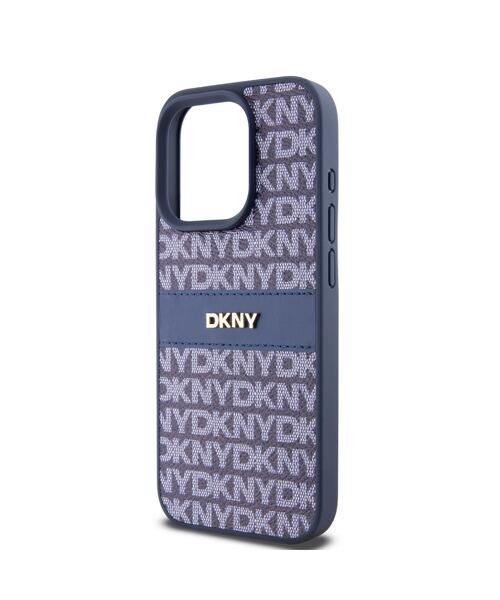 DKNY PU Leather Repeat Pattern Tonal Stripe Zadní Kryt pro iPhone 14 Pro Blue