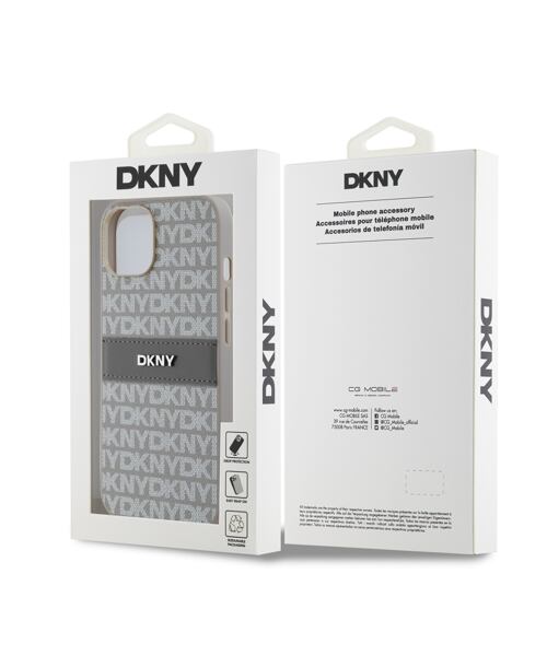 DKNY PU Leather Repeat Pattern Tonal Stripe Zadní Kryt pro iPhone 14 Beige