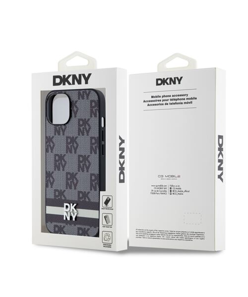 DKNY PU Leather Checkered Pattern and Stripe Zadní Kryt pro iPhone 13 Black