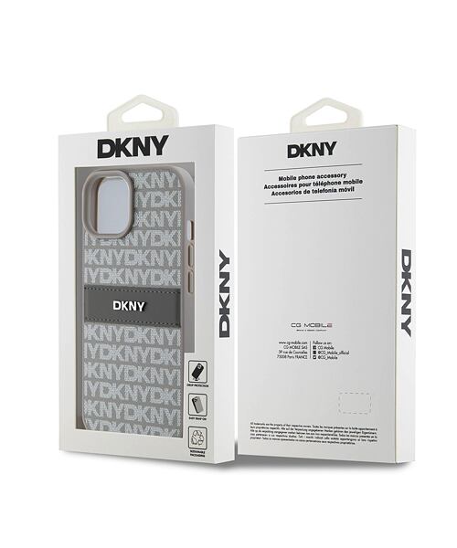 DKNY PU Leather Repeat Pattern Tonal Stripe Zadní Kryt pro iPhone 15 Beige