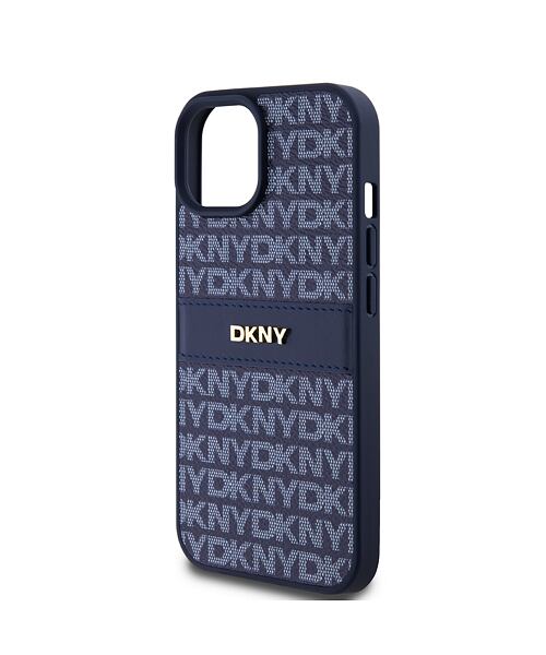 DKNY PU Leather Repeat Pattern Tonal Stripe Zadní Kryt pro iPhone 15 Blue
