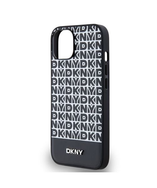 DKNY PU Leather Repeat Pattern Bottom Stripe MagSafe Zadní Kryt pro iPhone 13 Black