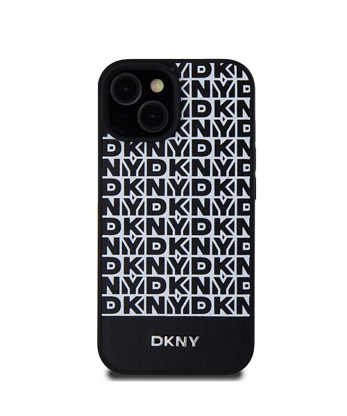 DKNY PU Leather Repeat Pattern Bottom Stripe MagSafe Zadní Kryt pro iPhone 15 Black