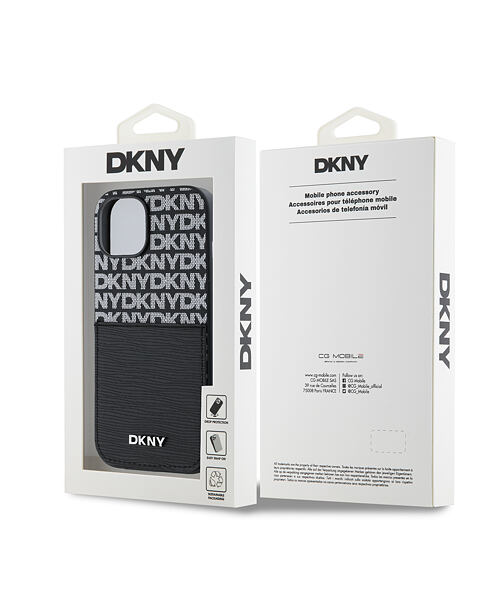 DKNY PU Leather Repeat Pattern Card Pocket Zadní Kryt pro iPhone 15 Black