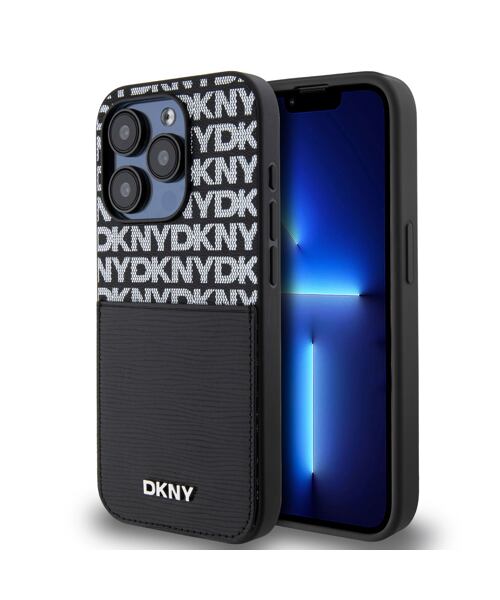 DKNY PU Leather Repeat Pattern Card Pocket Zadní Kryt pro iPhone 14 Pro Max Black
