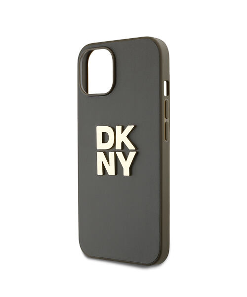 DKNY PU Leather Stack Logo Wrist Strap Zadní Kryt pro iPhone 13 Brown