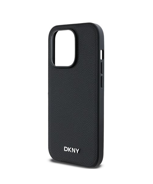 DKNY PU Leather Silver Metal Logo Magsafe Zadní Kryt pro iPhone 14 Pro Max Black