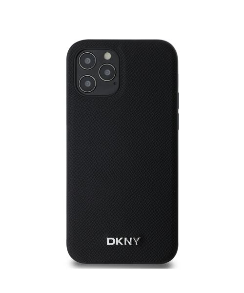 DKNY PU Leather Silver Metal Logo Magsafe Zadní Kryt pro iPhone 12/12 Pro Black